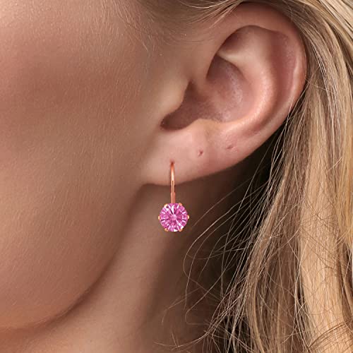 Gem Stone King Pink Zirconia Leverback Earrings For Women (1.68 Cttw, Gemstone Birthstone, Round 6MM)4