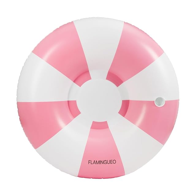 Flamingueo Flotador Gigante - para Playa y Piscina - con Posavasos - Forma Donut - PVC Resistente - Doble Válvula - Diseño Bicolor - Rosa