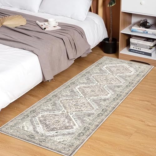 KUTA Oriental Washable Runner Rug, 2x5 Runners Non-Slip Vintage Ivory Grey Yellow 5ft Hallway Kitchen Rugs Ultra Soft Printed Distressed Tribal Farmhouse Carpet for Bedroom Entryway Decor