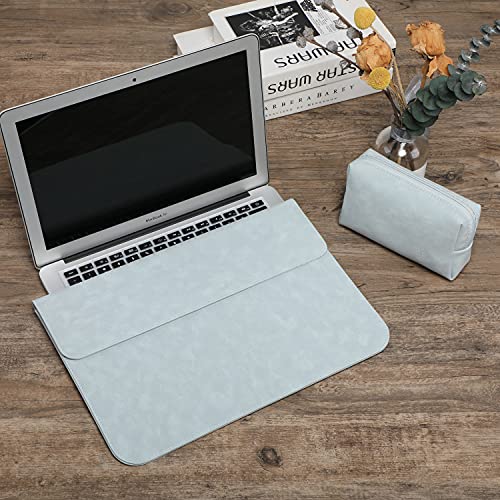 Hyzuo 15-16 Inch Laptop Sleeve Compatible With Macbook Pro 16 2021 2022 M1 Pro/Max A2485/2019-2020 A2141, Macbook Pro Retina 15 2012-2019, Faux Suede Leather Case With Accessory Bag, Pale Blue #TOP6