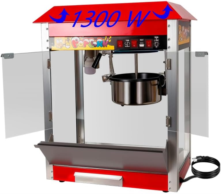 Máquina de palomitas de maíz de 1300 W que hace hasta 10 porciones, máquina comercial de palomitas de maíz para encimera con control de 3