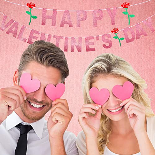 Image of Festiko 2-Piece Valentines Day Banner - Red Glittery Heart Garland, Photo Prop, Fireplace Decor