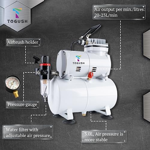T TOGUSH Airbrush Kit with Air Tank Compressor 2 Dual-Action Gravity Airbrush with 0.2mm 0.3mm 0.5mm Nozzle Air Compressor with Airbrush Coloring Tool Cleaning Brush for Model Paint Hobby Craft - Image 4