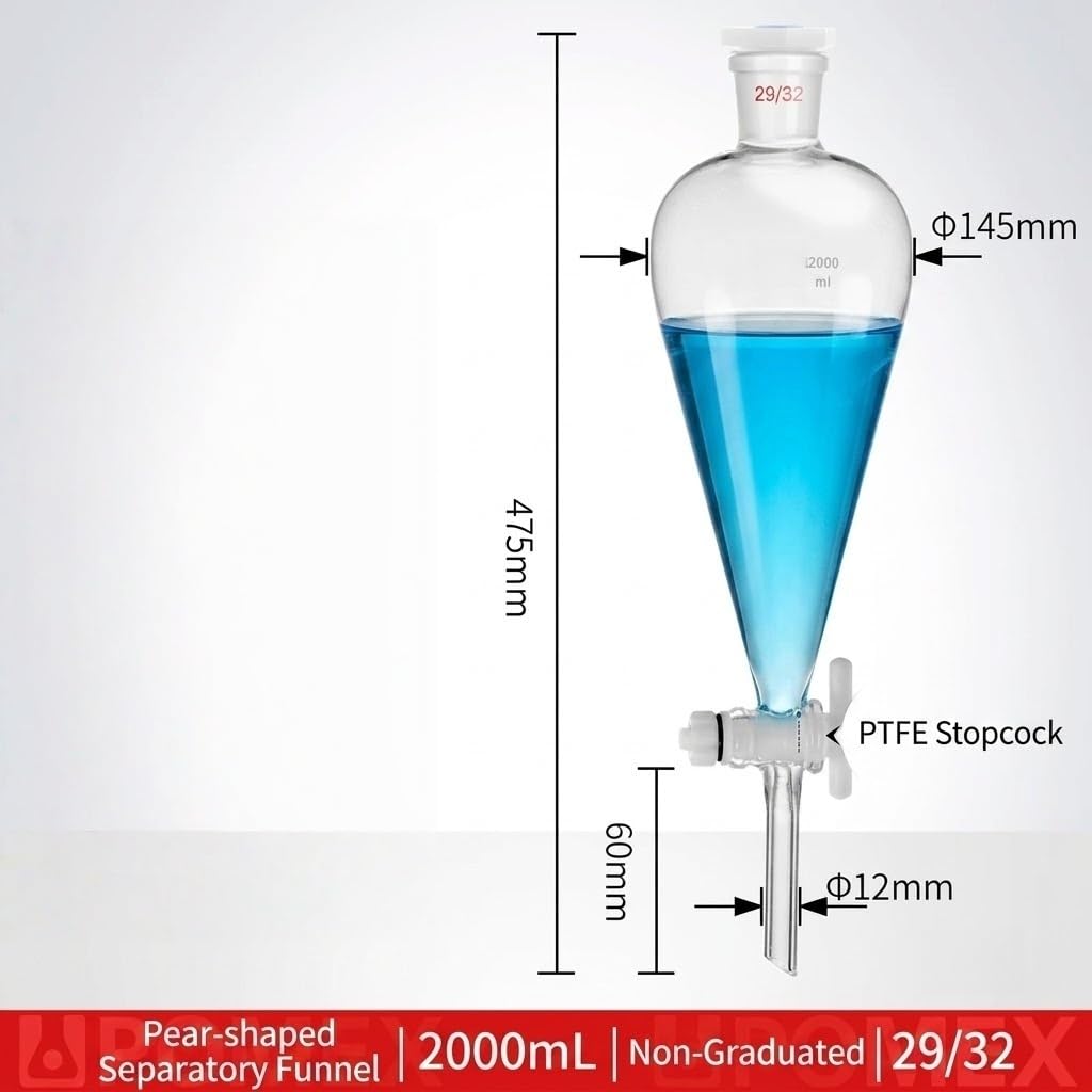 Rozdzielacz Gruszkowy Szkło Borokrzemowe Kranik PTFE Ekstrakcja Lab-2000ml 29/32