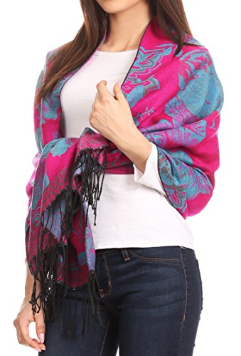Sakkas Aurora Floral Rose Pashmina Scarf Shawl Wrap with Fringe Super Warm Soft3