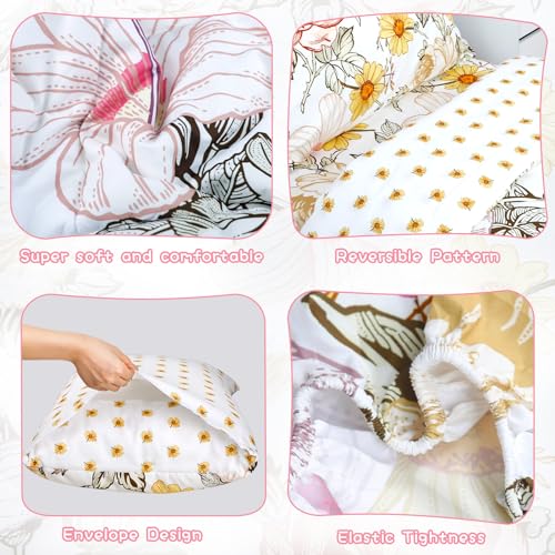 Image of Toddler Bedding Set for Girls, 4 Piece Toddler Comforter Bed Sets, Ultra Soft Breathable Vintage Crib Bedding Set for girls with Flat Top Sheet, Quilted Comforter, Fitted Sheet and Pillowcases, Floral