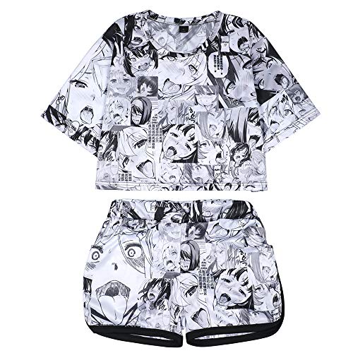 Women's Ahego Face Print 2 Piece Outfits Crop Top and Shorts Pajamas Set XS-2XL