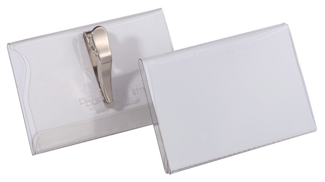 Durable Name Badge 54 x 90 mm with Crocodile Clip Transparent | Pack of 25 Badges | Includes Blank Insert Cards | Ideal for Events and Visitor Management