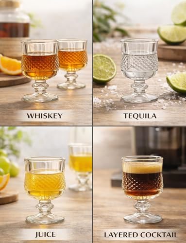 Image of bellemax Classy Shot Glass for Espressos, Spirits & Liquors,Whiskey, Vodka Shot, Tequila Shot, Wine Tasting, Cocktail Pour, Bar Accessory & Home Decor Parties Glasses Set of 6 (BR-11)