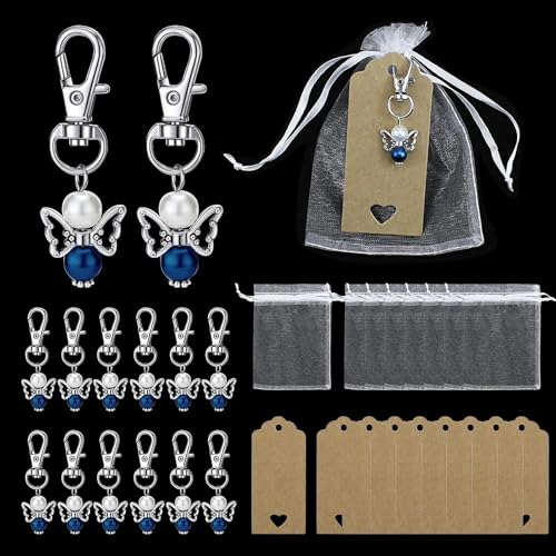 UBERMing Presentes de anjo de guarda 30 peças porta-chaves anjo da guarda bolsa de organza etiqueta papel de estratégia casamento batismo pendente porta-chaves para convidados presente de lembrança