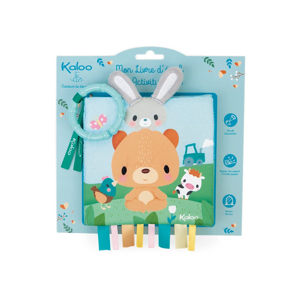 KALOO - Choo - Libro de Estímulo de Tela para Bebés - Choo en la Granja - Estimulación Sensorial - Material Muy Suave - 14 x 14 cm - Desde el Nacimiento, K971800