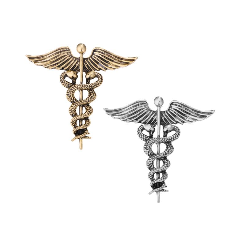 Image of Dreuyet Medical Caduceus Angel Nurse Brooch Pins for Nurse Doctor Medical Symbol Stethoscope Snake Caduceus RN Nursing Badge Crystal Brooches Lapel Pin Wand Brooch Doctor Nurse Therapist Appreciation Jewelry Gift
