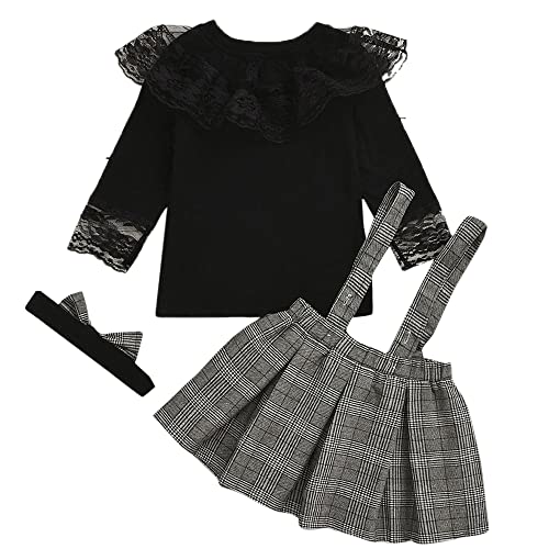 Image of Hopscotch Girls Polyester Plaid Print Slim Fit Blouse and Skirt Set In Black Color