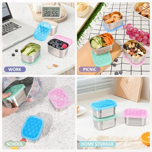 Image of Tanjiae Stainless Steel Lunch Snack Containers Set | Leak Proof 304 Stainless Steel Food Containers with Silicone Lids - Perfect Metal Lunch Box for School and Daycare (Green lunch01, Small)