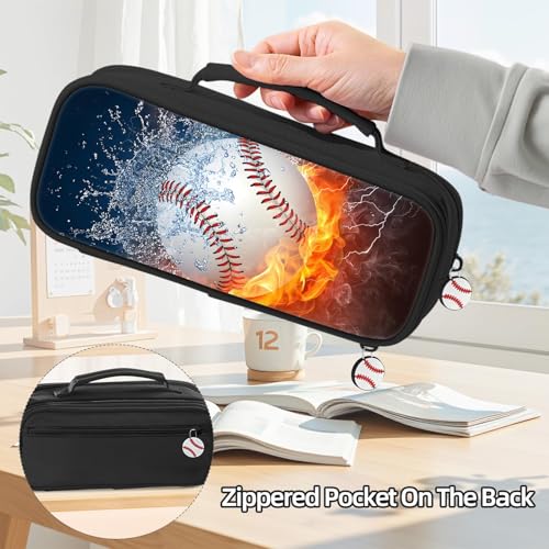 Image of Baseball Pencil Case for Boys - Large Pencil Pouch for Boys with Zipper Compartments & Handle - Big Capacity Pen Organizer Box Bag for Kids Teens School Supplies