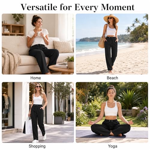 Image of Linen Pants Women 2026 Spring Summer Fashion Straight Leg Pant Dressy Casual High Waisted Loose Trousers with Pockets