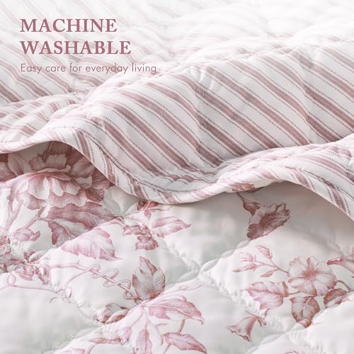 Madison Park Essentials Adele Reversible Pink Floral Quilt Set, Scalloped Edge, Lightweight All-Season Bedding Set, Elegant Gift for Her, Full/Queen - 3 Pieces (1 Quilt, 2 Standard Shams) by Madison Park - Used condition - Image 8