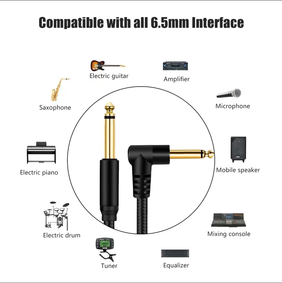 Câble d'instrument pour guitare de 15,2 m à 6,35 mm TS droit mâle vers mâle mono jack 6,35 mm avec connecteur en alliage et tresse en nylon.