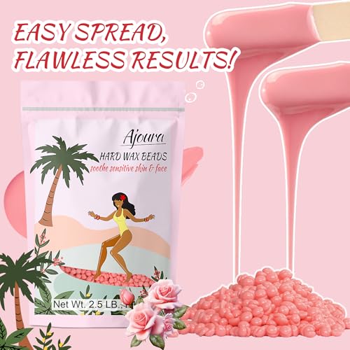Image of Ajoura 2.5LB Wax Beads for Hair Removal, Rose Hard Wax for Coarse Hair, Perfect for Brazilian, Bikini, Eyebrow, Legs, Facial, and Full Body Waxing, At-Home Wax Refill for Women and Men