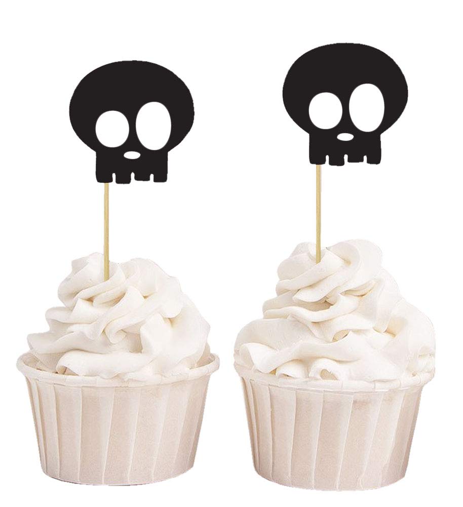 Darling Souvenir, Halloween Skull Cupcake Topper, Party Dessert Decorations - Pack of 40