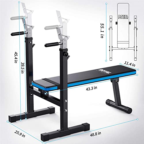 Royal Fitness Adjustable Weight Bench with Barbell Rack, Weight Lifting Bench Press for Home Gym, Strength Training Workout Bench, 48.8"D x 25.9"W x 45.4"H