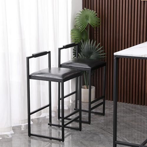 Set de 2 Butacos de Altura de Barra, Butacas de Cuero PU Negro con Reposapiernas y Patas de Metal Negro, Diseño Moderno Sin Brazos para Cocina o Barra (Altura de asiento 24.8") miniatura 1