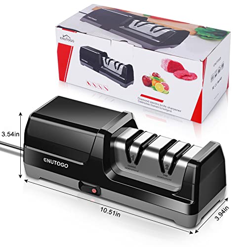 Enutogo Knife Sharpeners, Electric Knife Sharpener With Diamond Abrasives For 20-Degree Straight Edge And Serrated Knives, Professional 2-Stages Kinfe Sharpening And Polishing For Kitchen, Black #TOP6
