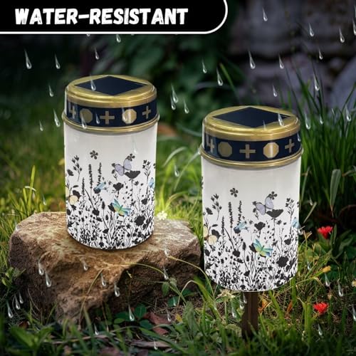 Image of Butterfly Floral Cemetery Solar Lights Water Resistant LED Flameless Candle Grave Lights Solar Powered Grave Decor Memorial Gift Outdoor Garden Decor Light for Prayer 2 Pcs