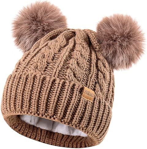 Women's Winter Hat Soft Knit Beanie with Faux Fur Pom Hat with Wa...