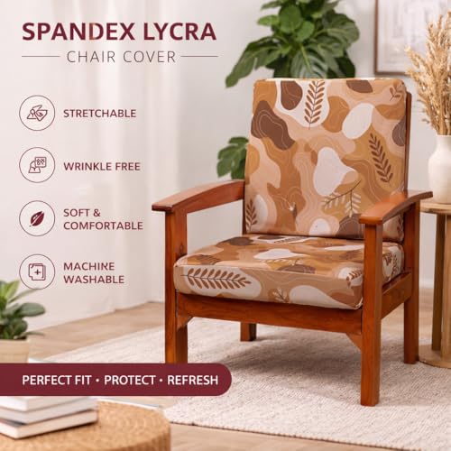 Image of STITCHNEST 'Contour Fit Series' Stretchable Printed Wooden Sofa Cover (Pack of 2) - Elastic Wooden Chair Cover | Wooden Sofa Seat Cover | Size - 20-21 x 20-21 x 3-5 in