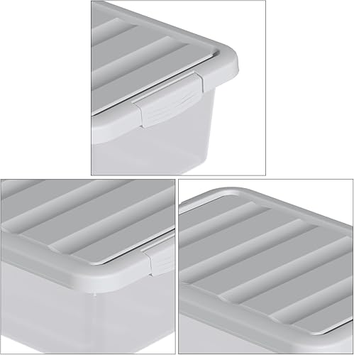 Miniatura 3 de Contenedor de almacenamiento transparente con tapa, organizador de contenedores apilables de plástico, mediano, 14 cuartos de galón, gris, paquete