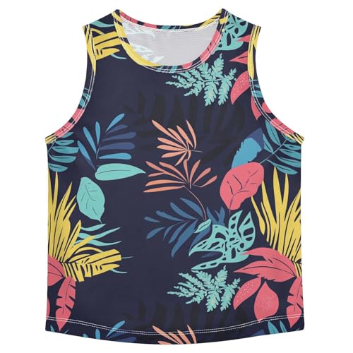 Boys Tank Top Shirts Jungle Leaf Colorful Sleeveless T-Shirts Crew Neck for Kids Clothing Children