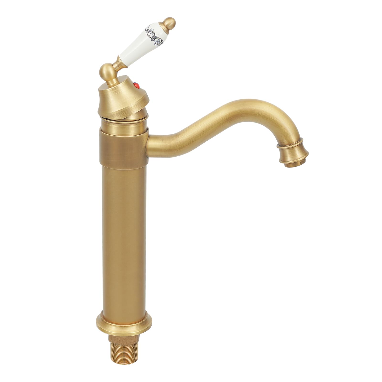 Grifo para lavabo (latón antiguo, un solo orificio, giratorio 360°, para cuarto de baño) | Cartucho de cerámica, denso, duradero, inoxidable, no destiñe, ahorra agua, frío y caliente, listo para montar