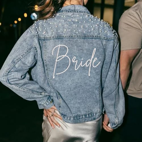 Embroidered Bridal Pearl Denim Jacket, Large Embroidery - Bride, Bridal Gift, Bachelorette Party Jacket, Wedding Gift, Bachelorette Party Anniversary (L)3
