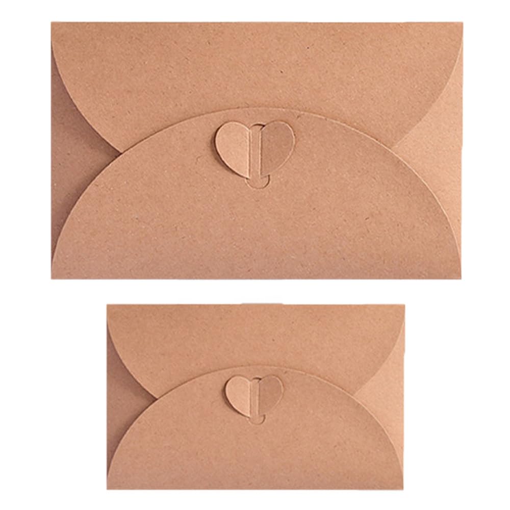 Buste con chiusura a cuore, 150 pezzi, vintage, piccole buste in carta kraft, piccole buste vuote per feste di compleanno, invito, biglietti di ringraziamento (misti)
