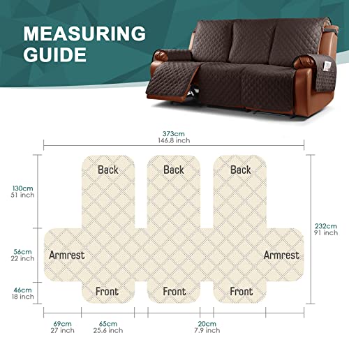 Ruaozz Waterproof Recliner Sofa Cover 1-Piece Couch Covers for Reclining Couches Reclining Sofa Cover Washable Furniture Protector with Elastic Straps Pocket for Kids, Pets (Chocolate, 3 Seater) - Image 3
