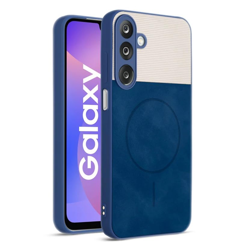 Image of Bintage CASE Dual-Leather Mac Safe Design Phone Case| Soft Touch Finish | Full Camera Protectection Back Cover Compatible for Samsung A15 5G / A15 4G - White & Royal Blue