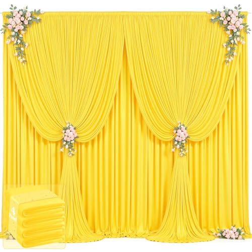 20ft x 12ft Yellow Backdrop Curtains Wrinkle Free Backdrop Curtain for Wedding Parties Yellow Fabric Backdrops Drapes Back Drop Cloth Bridal Shower Stage Curtains Wedding Decorations for Reception
