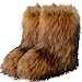 NWSTESLE Women's Faux Fur Boots Furry Boots y2k for Girls Fuzzy Fluffy Winter Snow Boots Warm Outdoor Indoor Mid-Calf Flat(Brown,8)