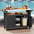 Bifanuo Outdoor Grill Table Grill Cart with Stainless Steel Top & Storage Cabinet for Food Prep and Storage, Portable and Durable with Wheels(Black)