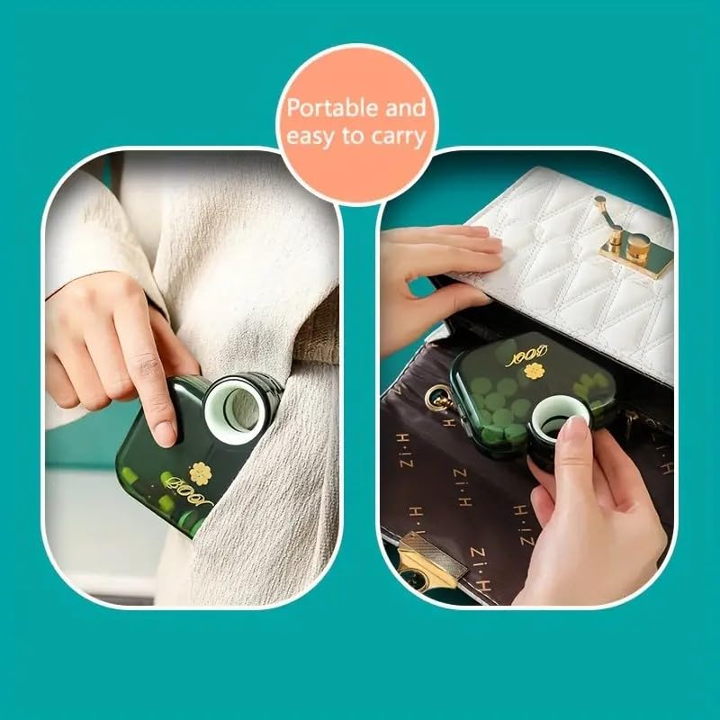Pill Box For Deily use Portable Pill Organizer With 6 Compartments Transparent Sealed Container with Creative Handbag Styling Medicine box for Outdoor Travel 3
