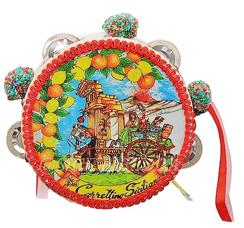 sicilia bedda - Tamburello Sicilien - Carte Sicile ou Carretto Sicilien (15 Centimètres Carretto)