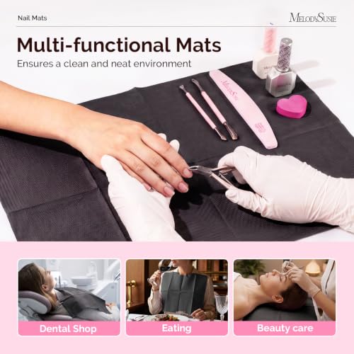 Image of MelodySusie Disposable Nail Mats, 50Pcs 3-Ply Absorbent Nail Art Table Pads with PE Backing, 18 inch x 13 inch Nail Desk Protection for Manicure Pedicure, Salon Home DIY Black