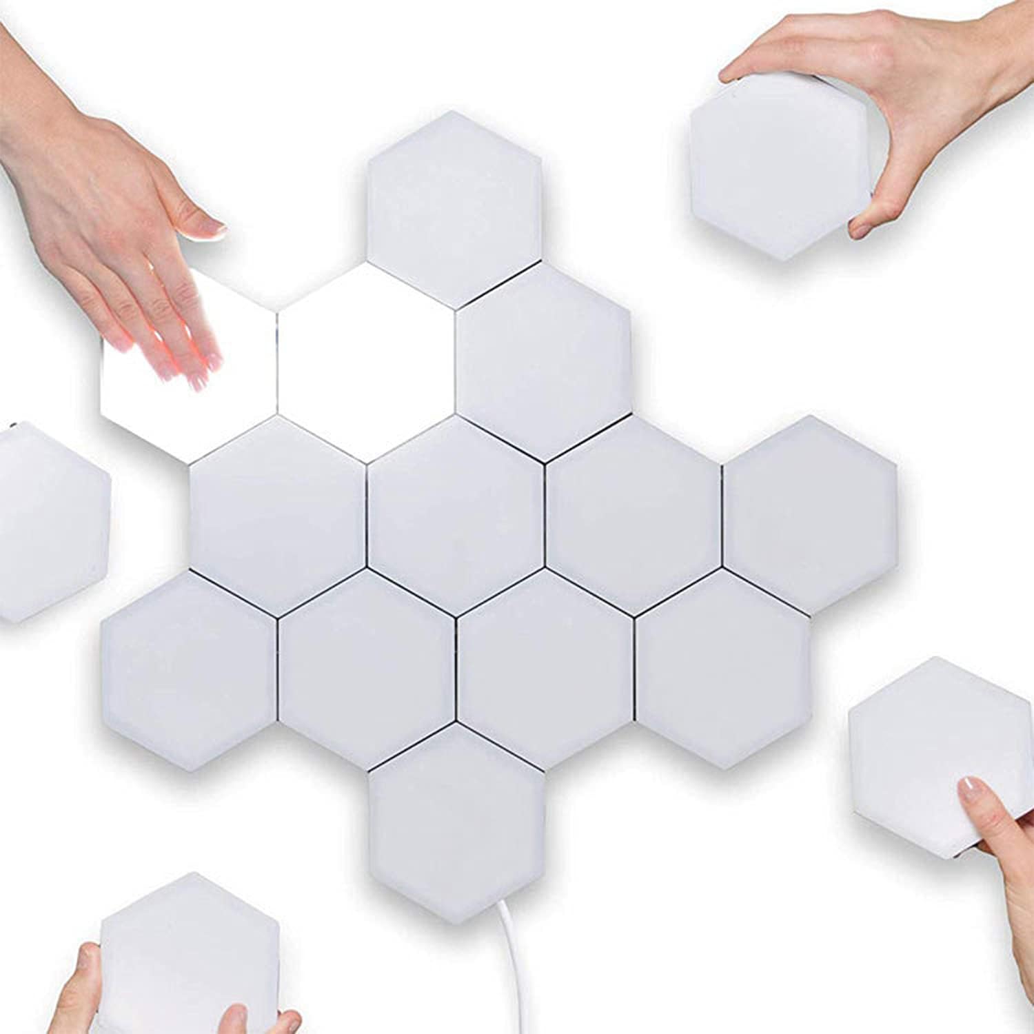 MODOAO Touch Sensitive Modular LED Night Light - Hexagonal DIY Lights for Living Room, Bedrooms; 10 PCS with US Plug