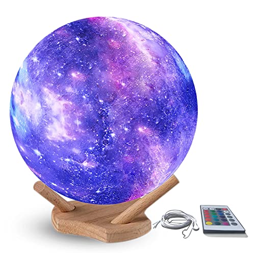 Brewish Moon Lamp|3D Galaxy Printed 5.9-Inch Led Globe Night Light| Touch Control Usb 16 Color Changing Mood Lamp With Hanging Hook, Wood Stand & Remote| Interesting Finds Gift For Kids, Women & Men #TOP5