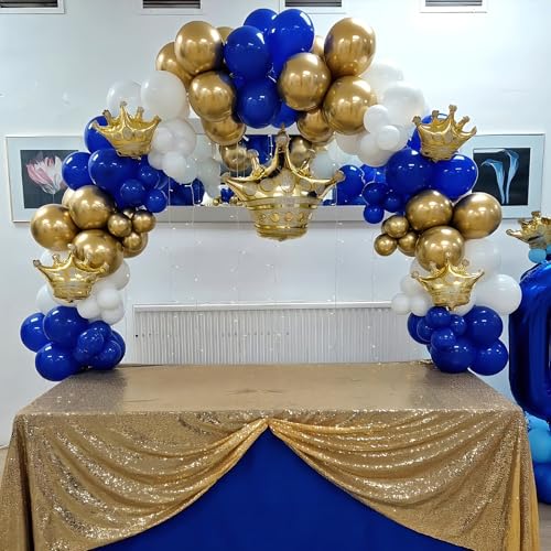 Image of YMSZ Blue and Gold Balloons Set, 67pcs 12 Inch Royal Blue Gold White Balloons for Birthday, Graduation, Baby Shower Decorations