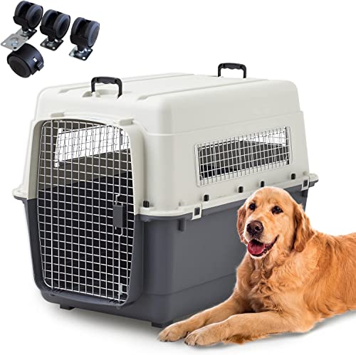 ペットケンネル・ファーストクラス L100 強化プラスチック IATA安全基準クリア キャスター付き 取っ手付き ペット用キャリー ペット ハードキャリー 犬 中型 大型 多頭