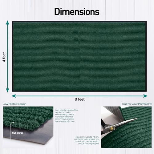 Image of Durable Rubber Door Mat - Heavy Duty, Indoor /Outdoor, Easy Clean, Waterproof, Low-Profile Mat for Entry, Patio, Garage - Stylish (Green, 8' x 4' (Mud Trapper))