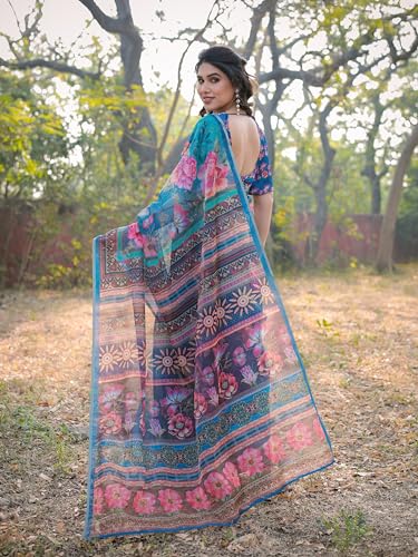 Image of MIRCHI FASHION Saree for Woman Organza Floral Printed | Lightweight Elegant Traditional Sari with Matching Blouse Piece