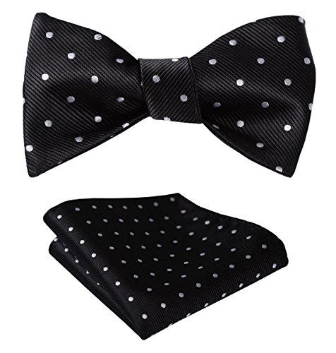 Image of HISDERN Bow Ties for Men Polka Dot Selftie Bowtie and Pocket Square Classic Business Tuxedo Wedding Bowties Handkerchief